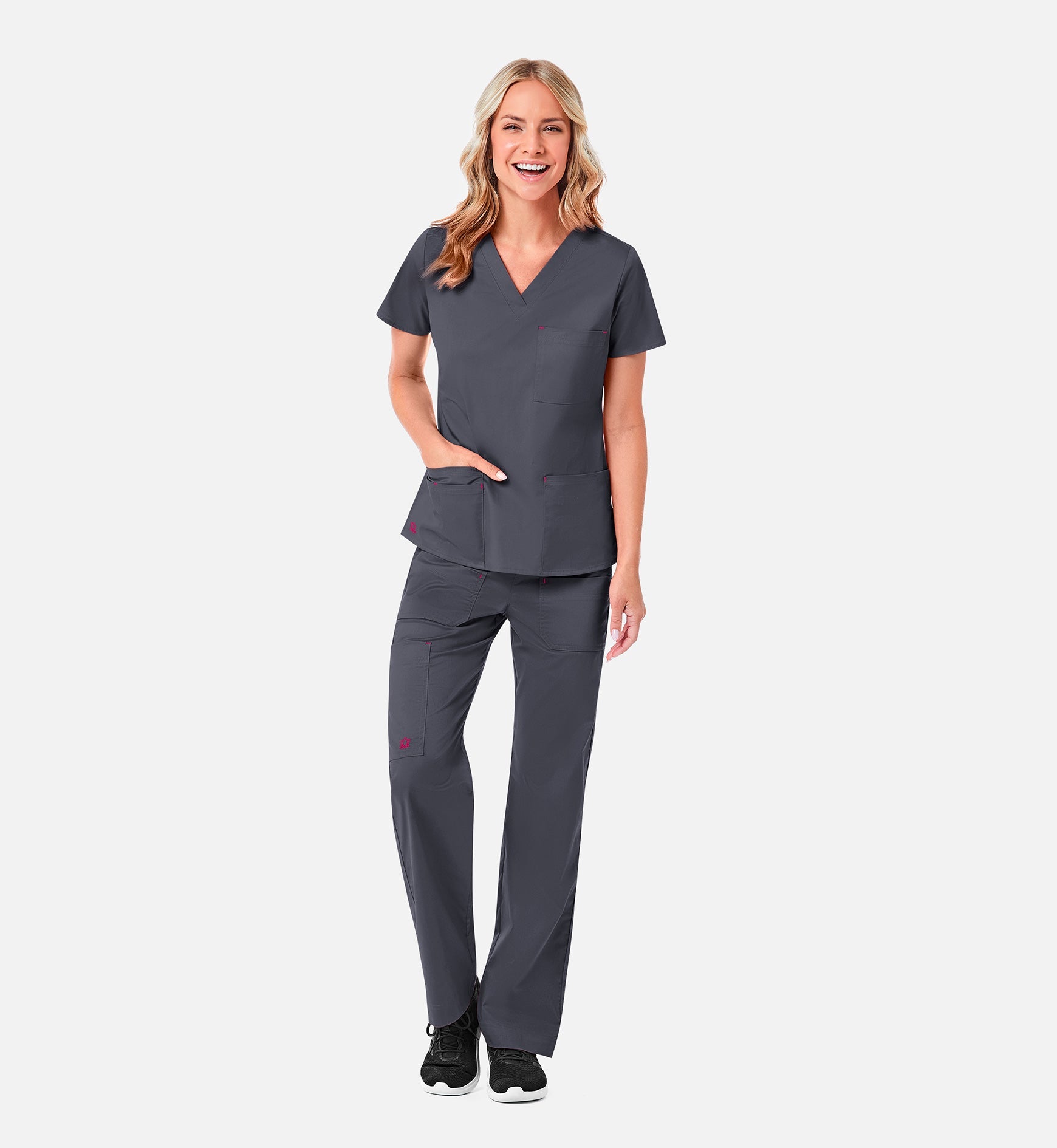 Blossom 1202 3 Pocket V-Neck Top Charcoal