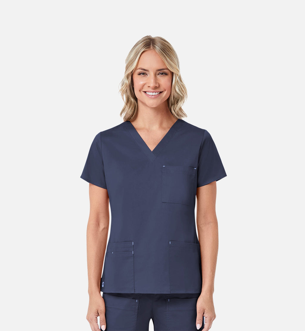 Blossom 1202 3 Pocket V-Neck Top Navy