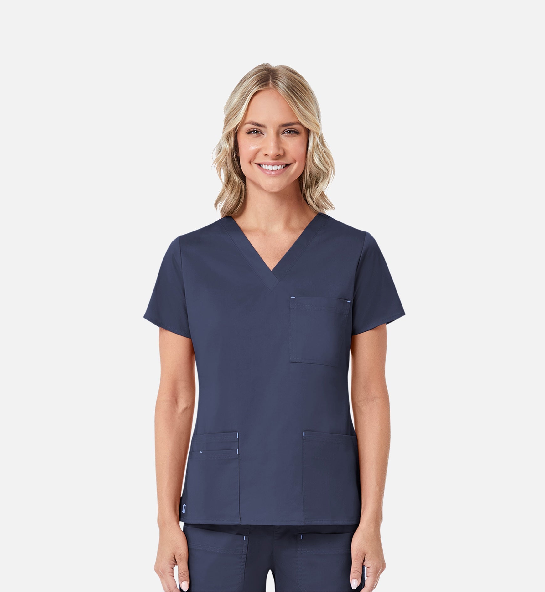 Blossom 1202 3 Pocket V-Neck Top Navy