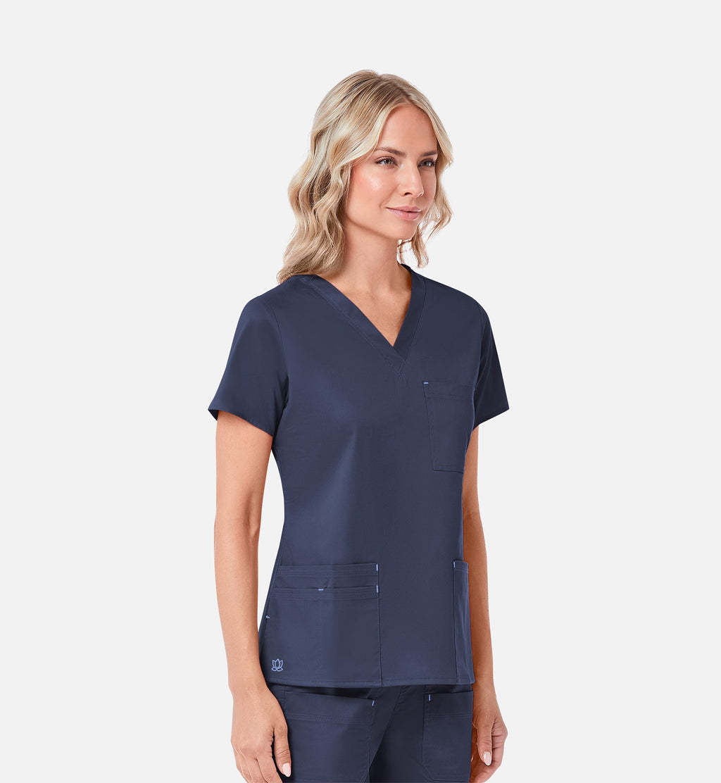Blossom 1202 3 Pocket V-Neck Top Navy
