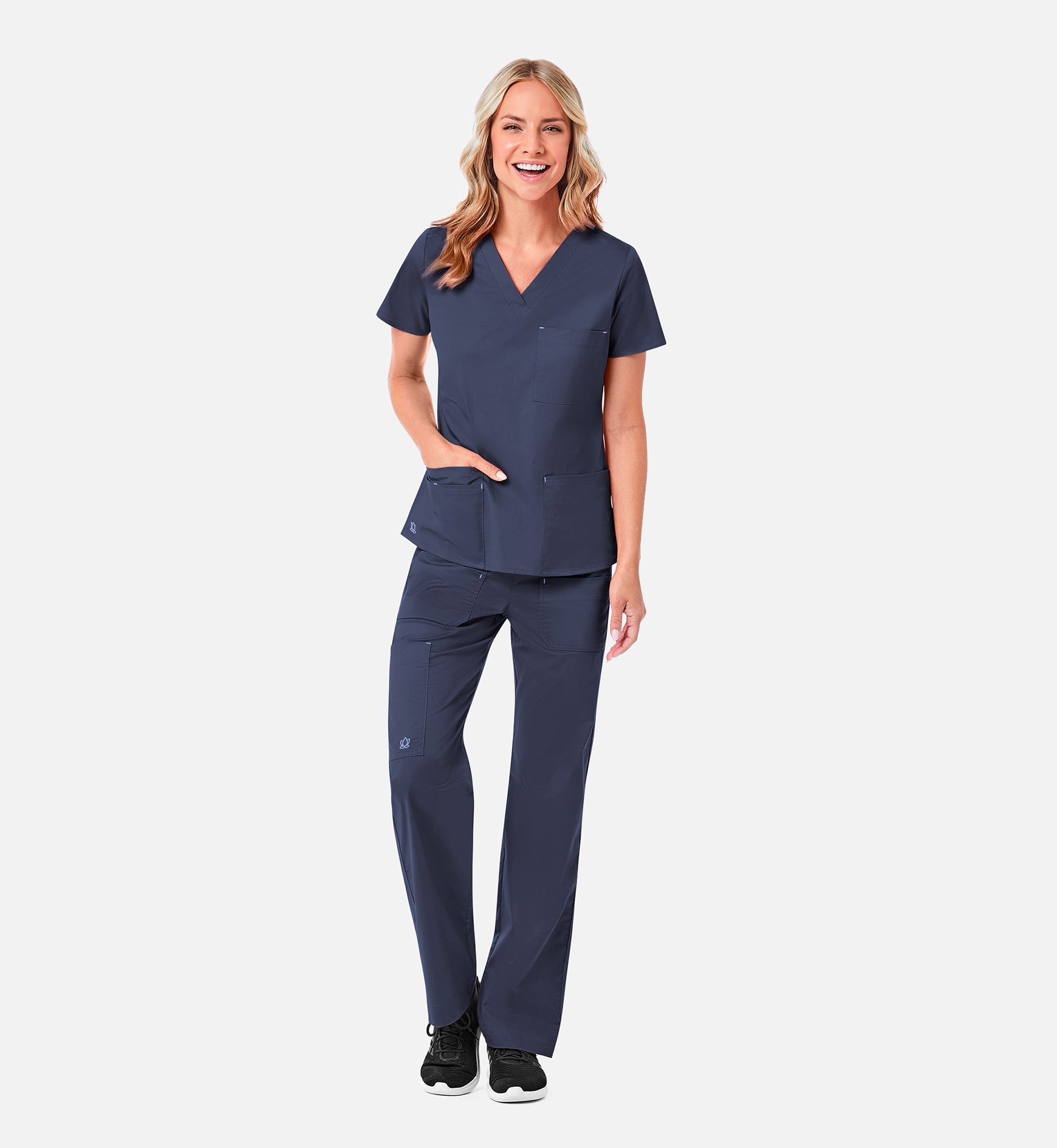 Blossom 1202 3 Pocket V-Neck Top Navy