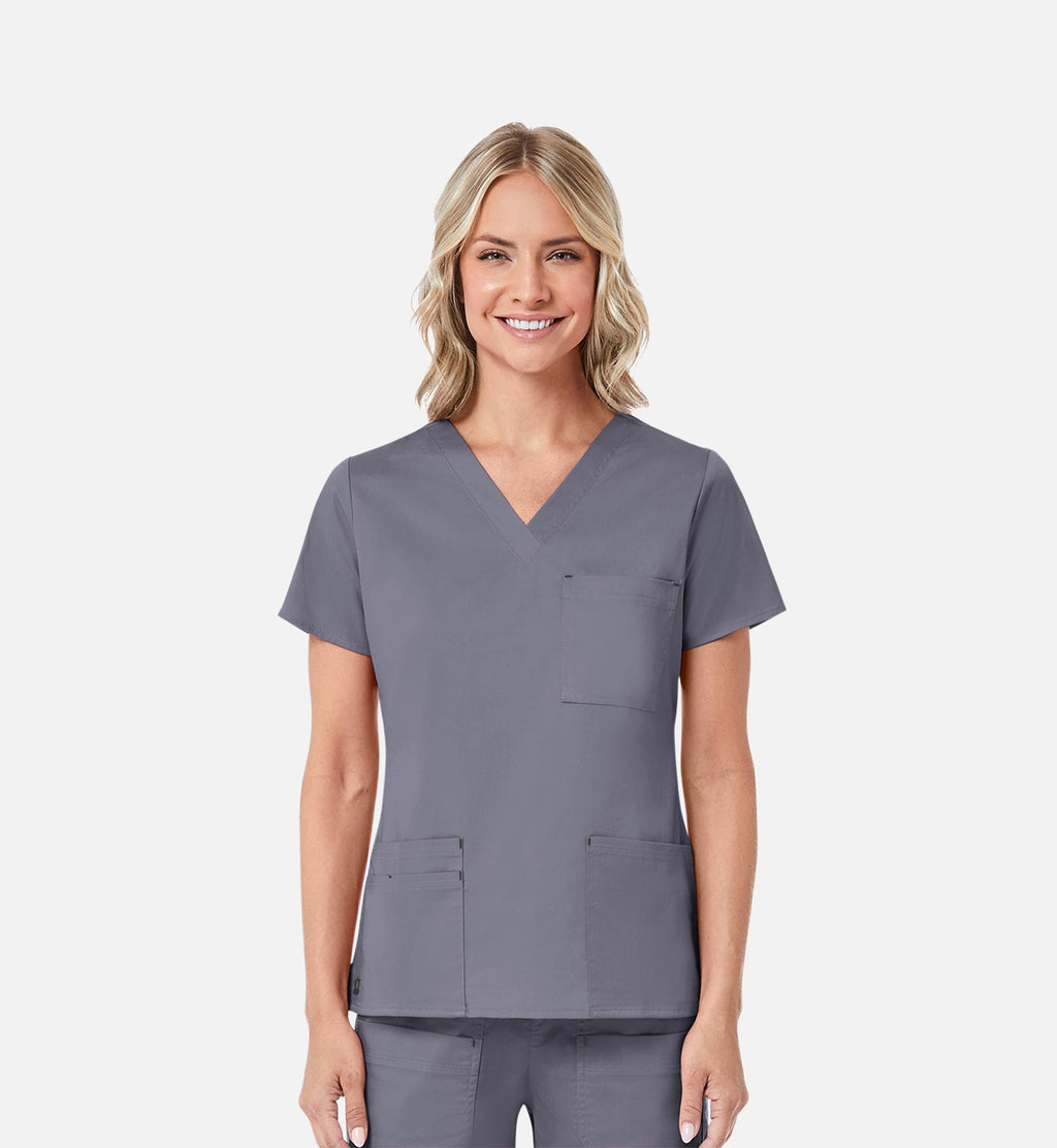 Blossom 1202 3 Pocket V-Neck Top Pewter