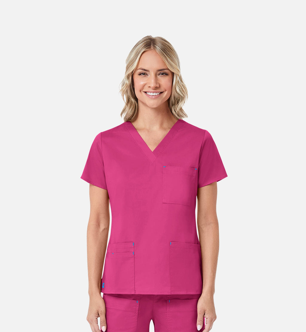 Blossom 1202 3 Pocket V-Neck Top Passion Pink