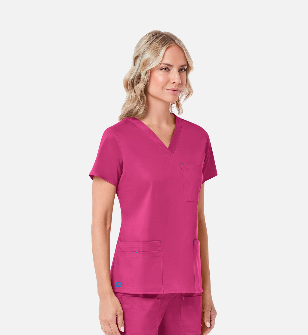 Blossom 1202 3 Pocket V-Neck Top Passion Pink