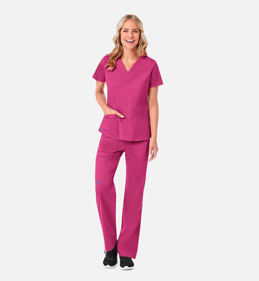 Blossom 1202 3 Pocket V-Neck Top Passion Pink