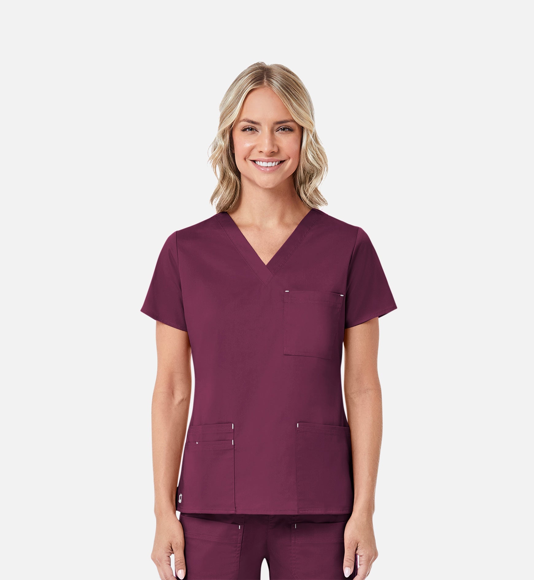 Blossom 1202 3 Pocket V-Neck Top Wine