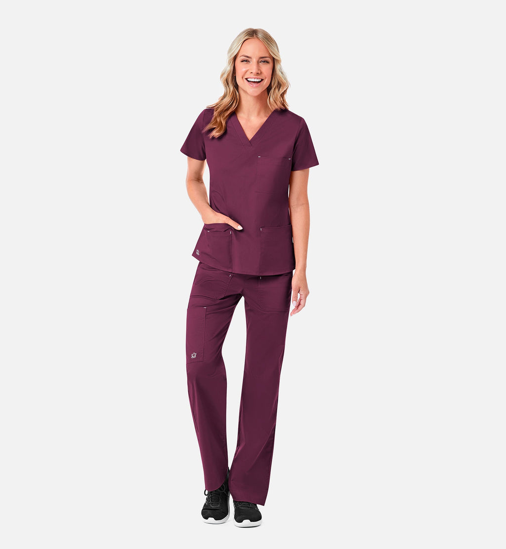 Blossom 1202 3 Pocket V-Neck Top Wine