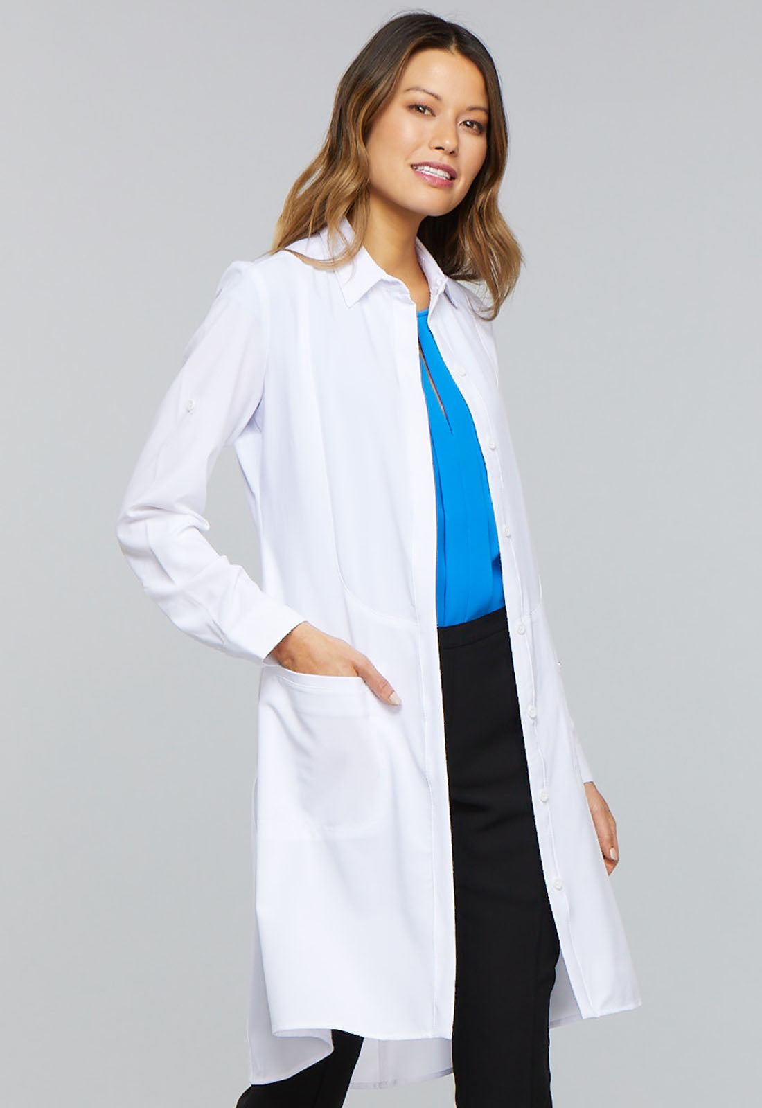 Classics 1401A 40" Lab Coat White Model Image Left Side | Infinity