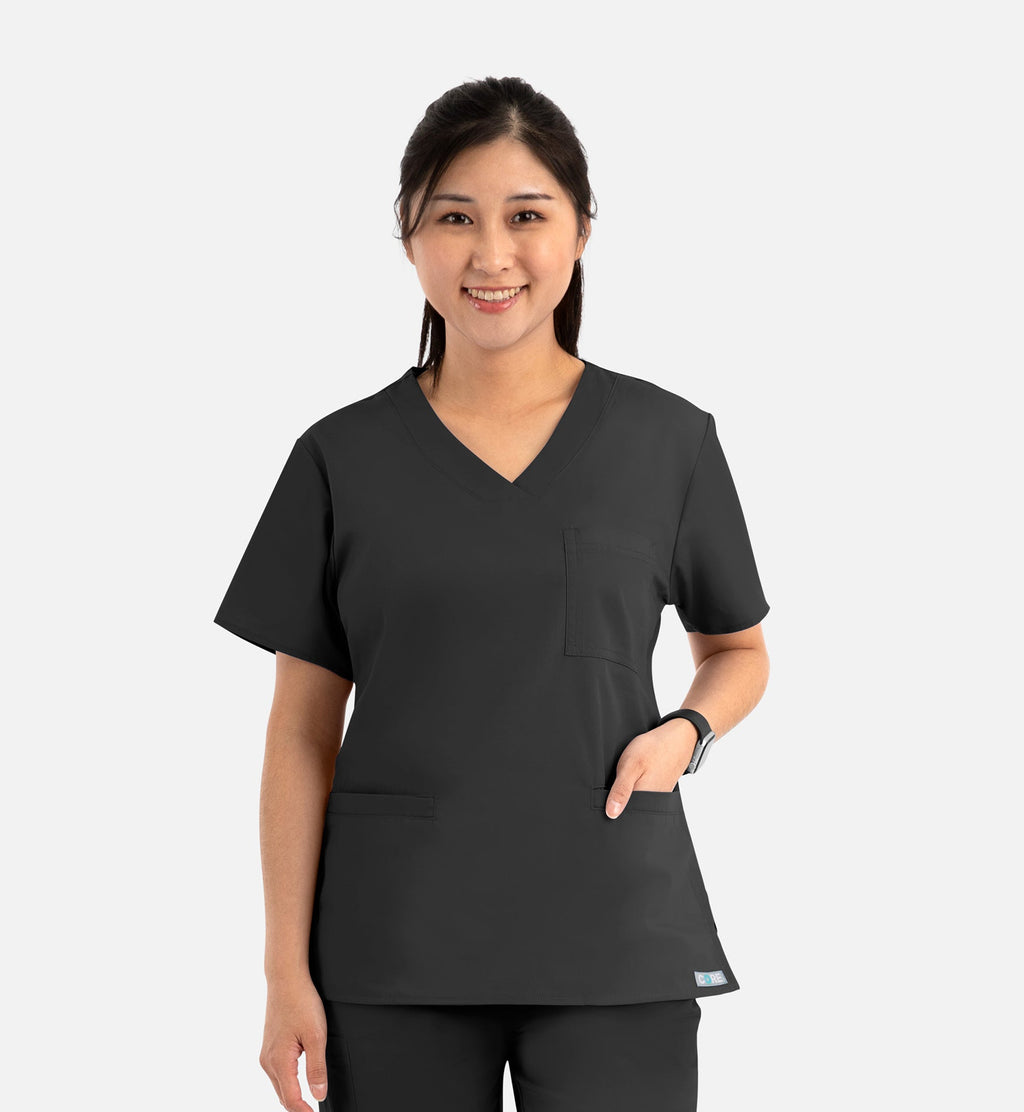Core 1626 Curved V-Neck Top Black