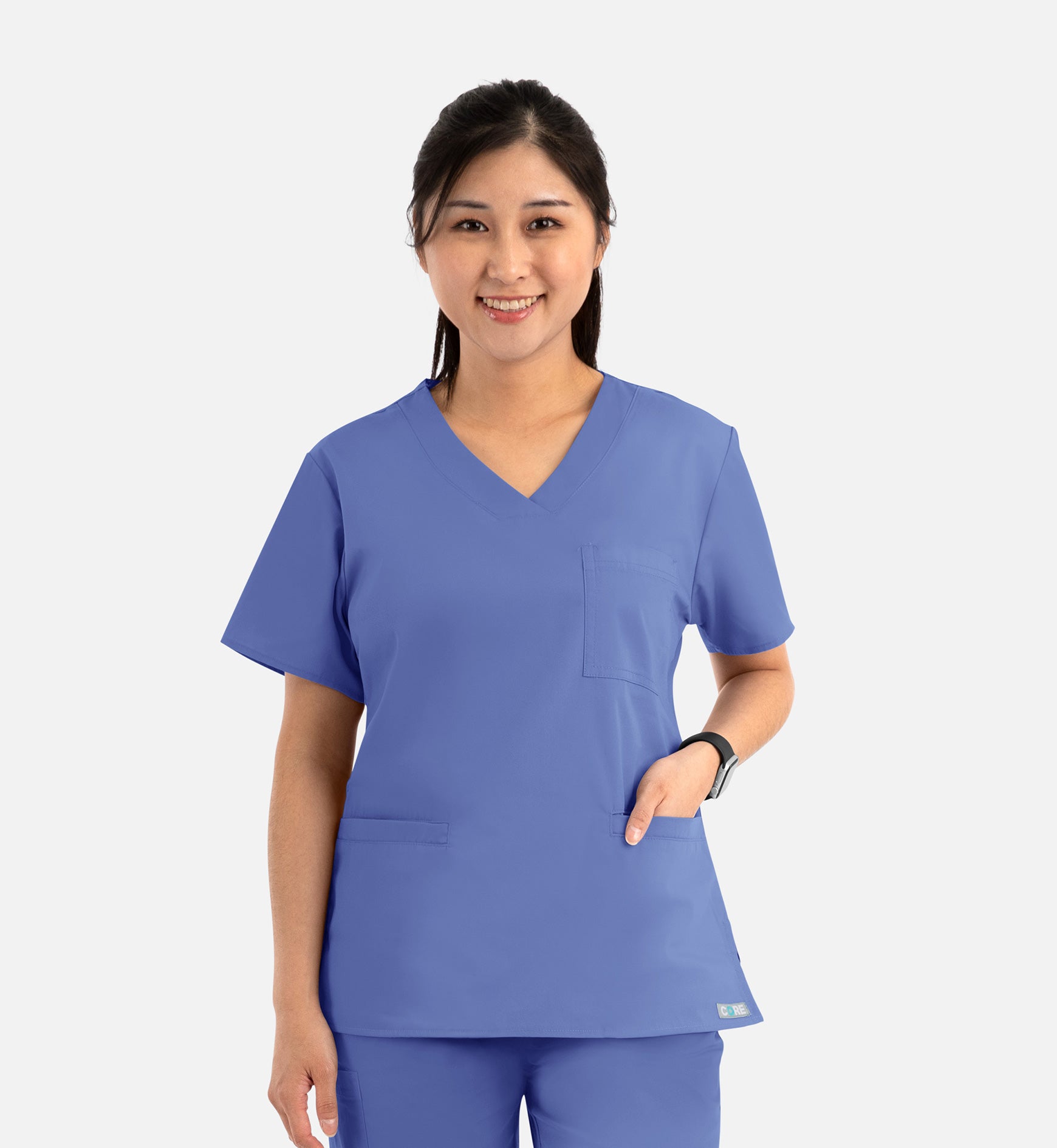 Core 1626 Curved V-Neck Top Ceil Blue