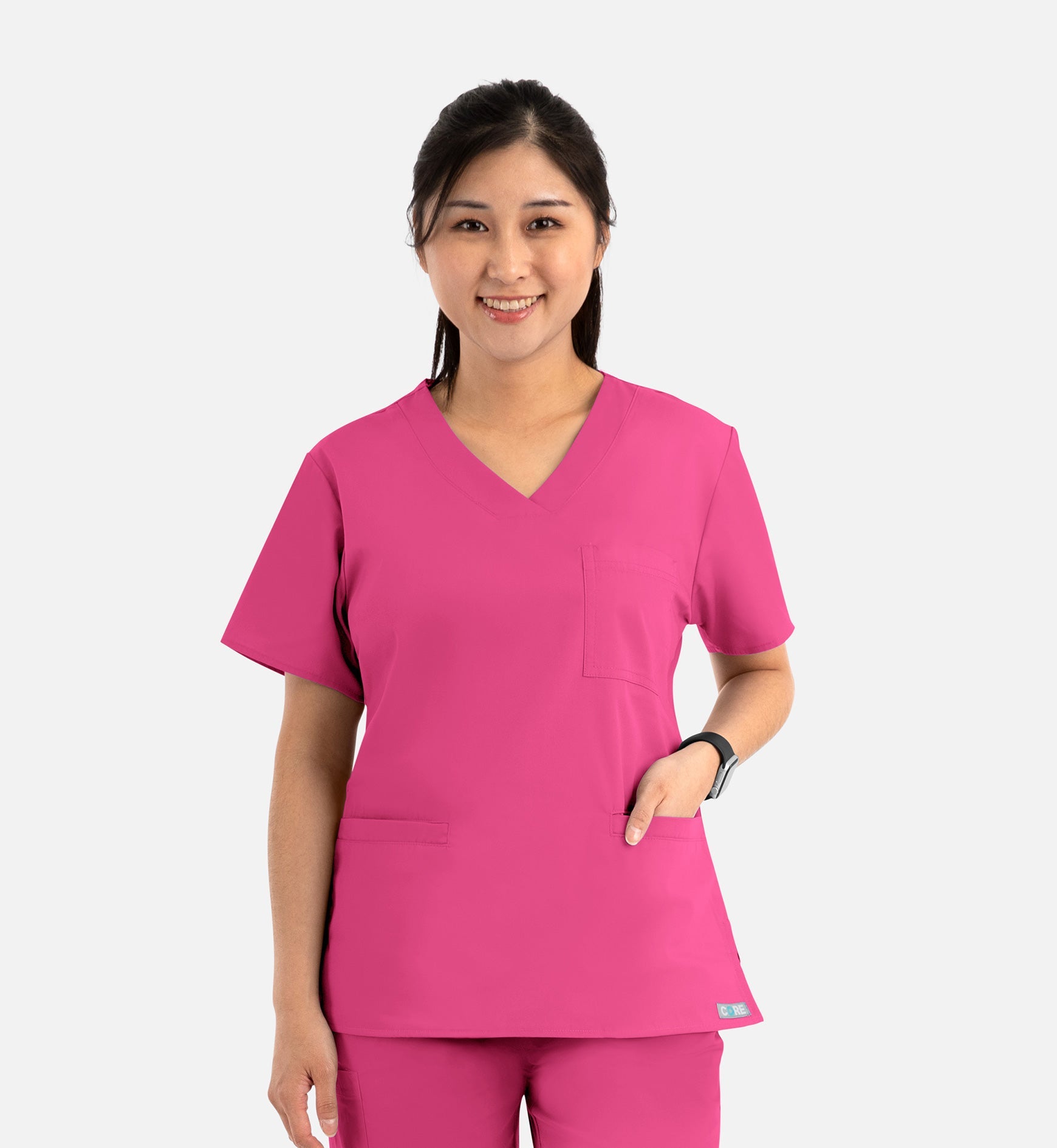 Core 1626 Curved V-Neck Top Hot Pink