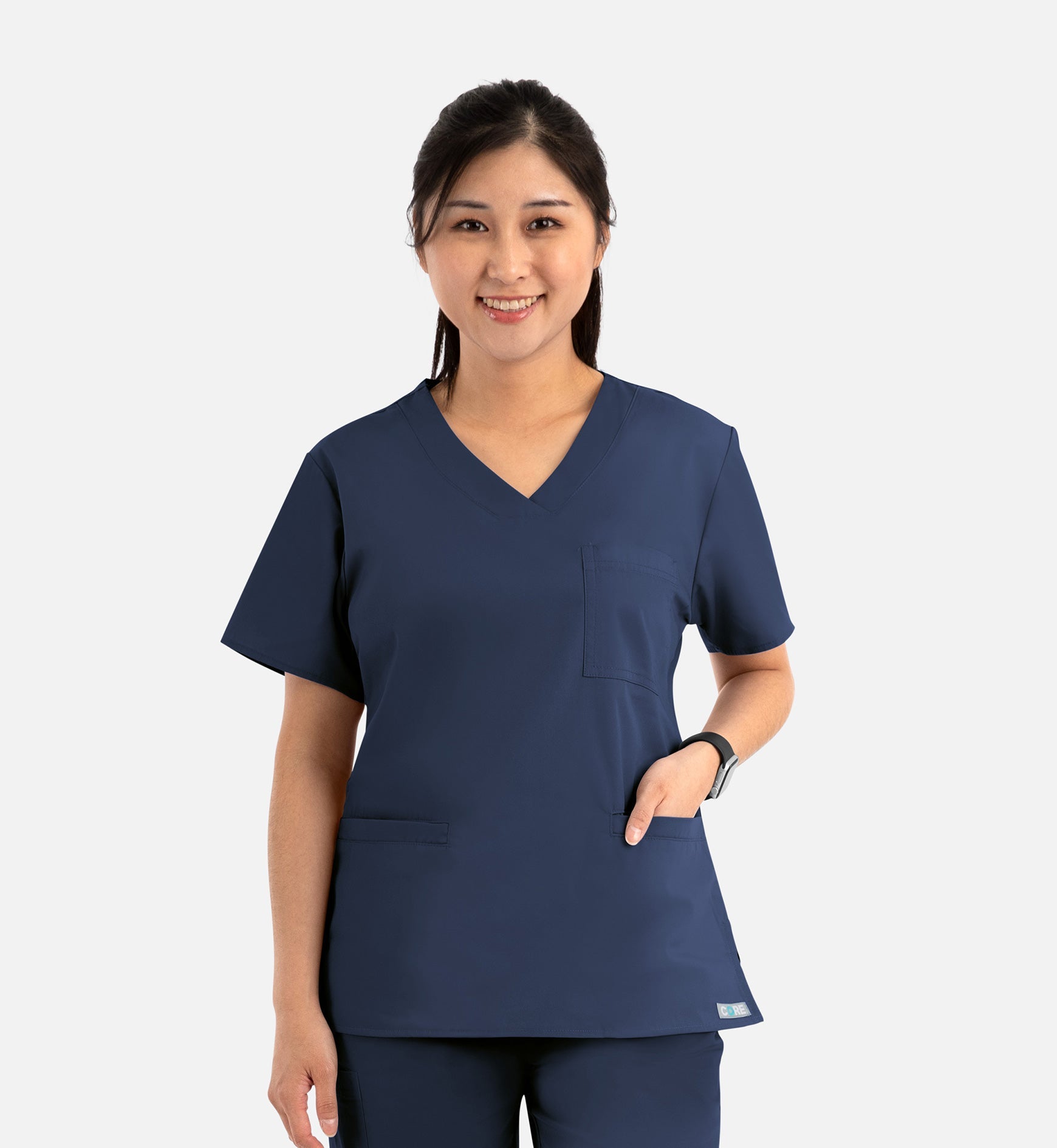 Core 1626 Curved V-Neck Top Navy