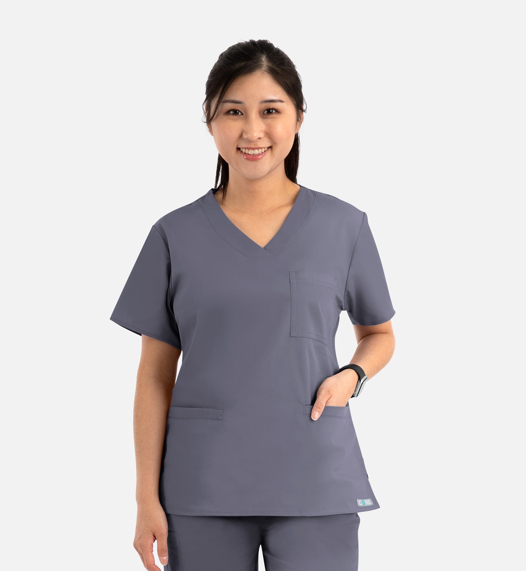 Core 1626 Curved V-Neck Top Pewter