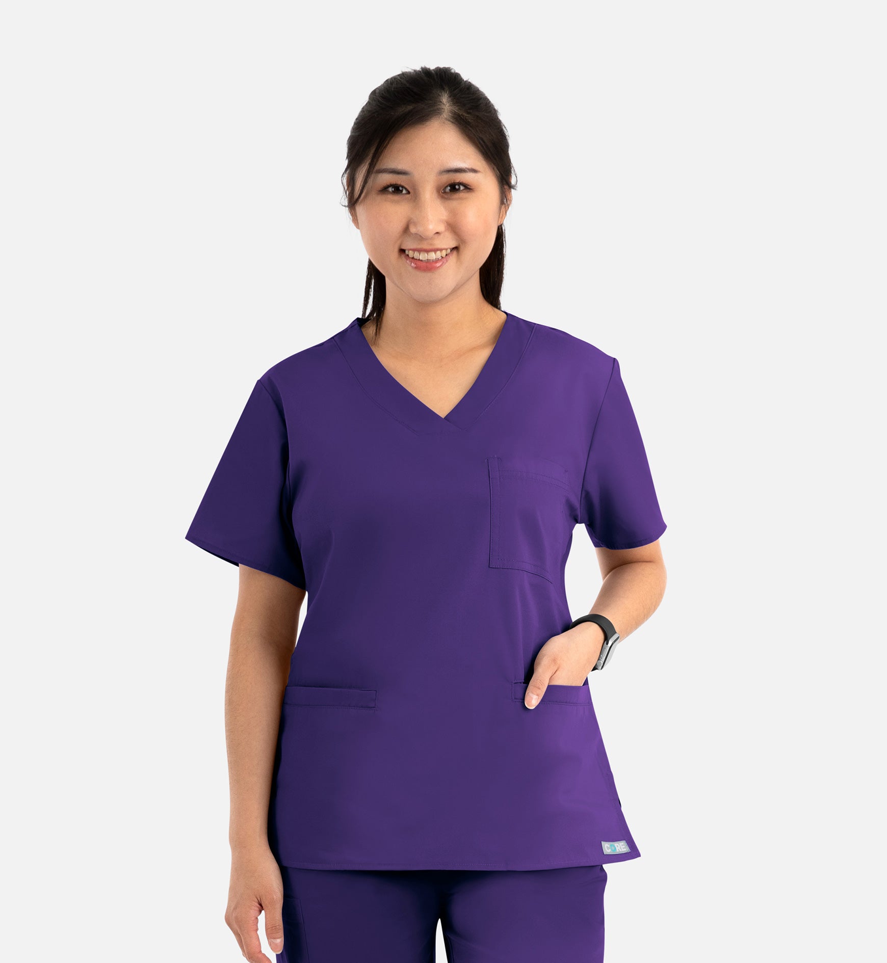 Core 1626 Curved V-Neck Top Purple