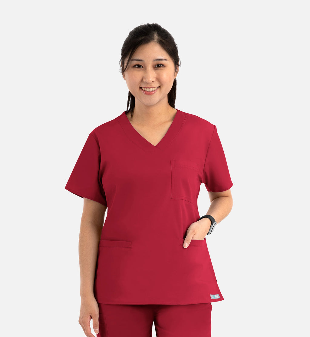 Core 1626 Curved V-Neck Top Red