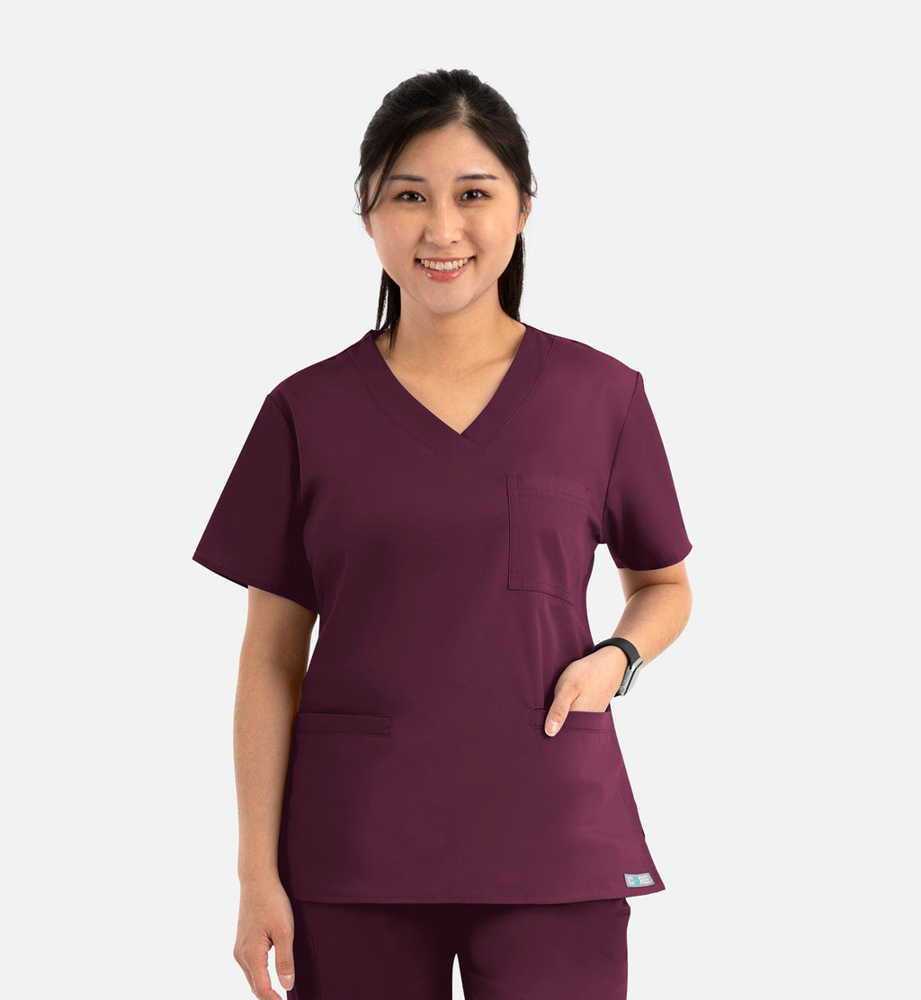 Core 1626 Curved V-Neck Top Wine