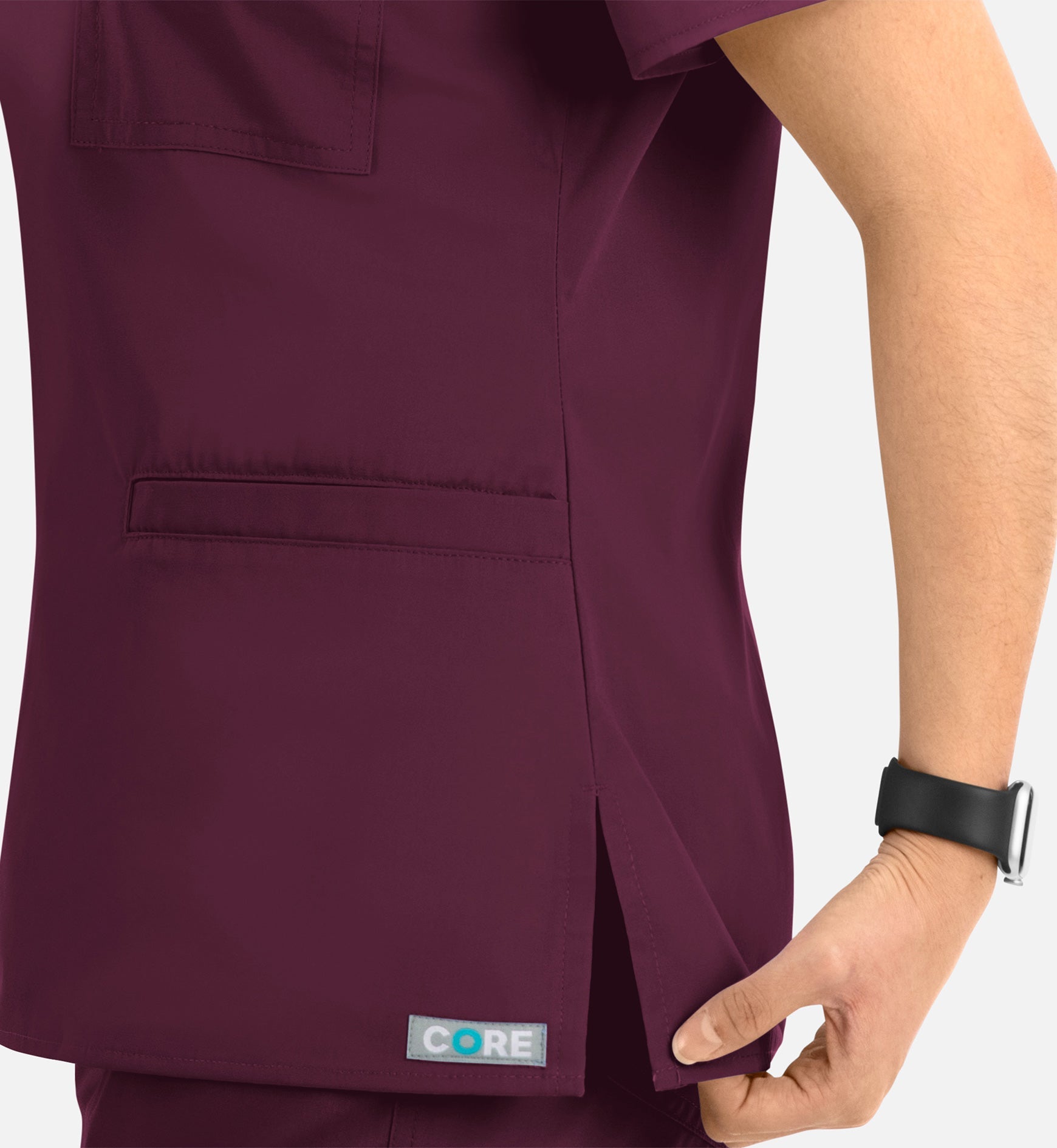 Core 1626 Curved V-Neck Top Wine