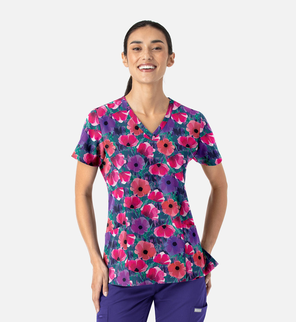Maevn 1797 Women’s Curved V-Neck Print Top Autumn Bloom
