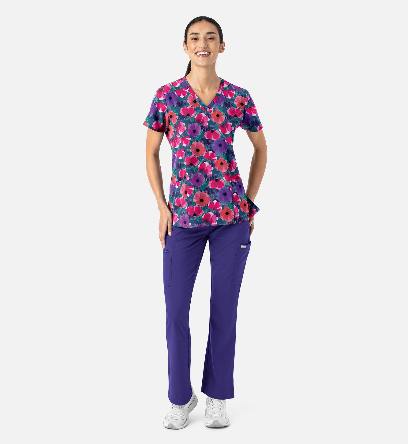 Maevn 1797 Women’s Curved V-Neck Print Top Autumn Bloom