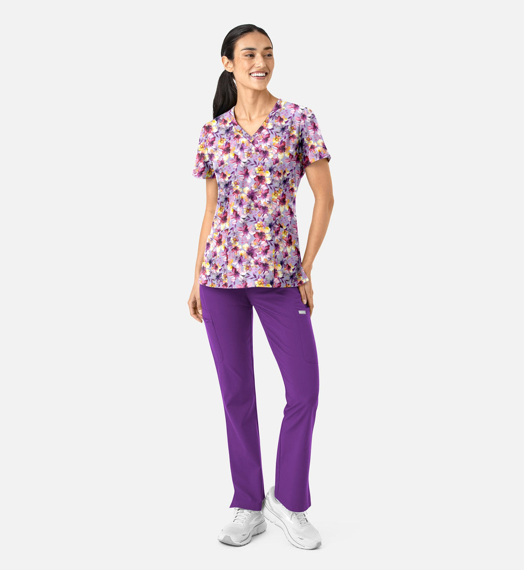 Maevn 1797 Women’s Curved V-Neck Print Top Floral Daze
