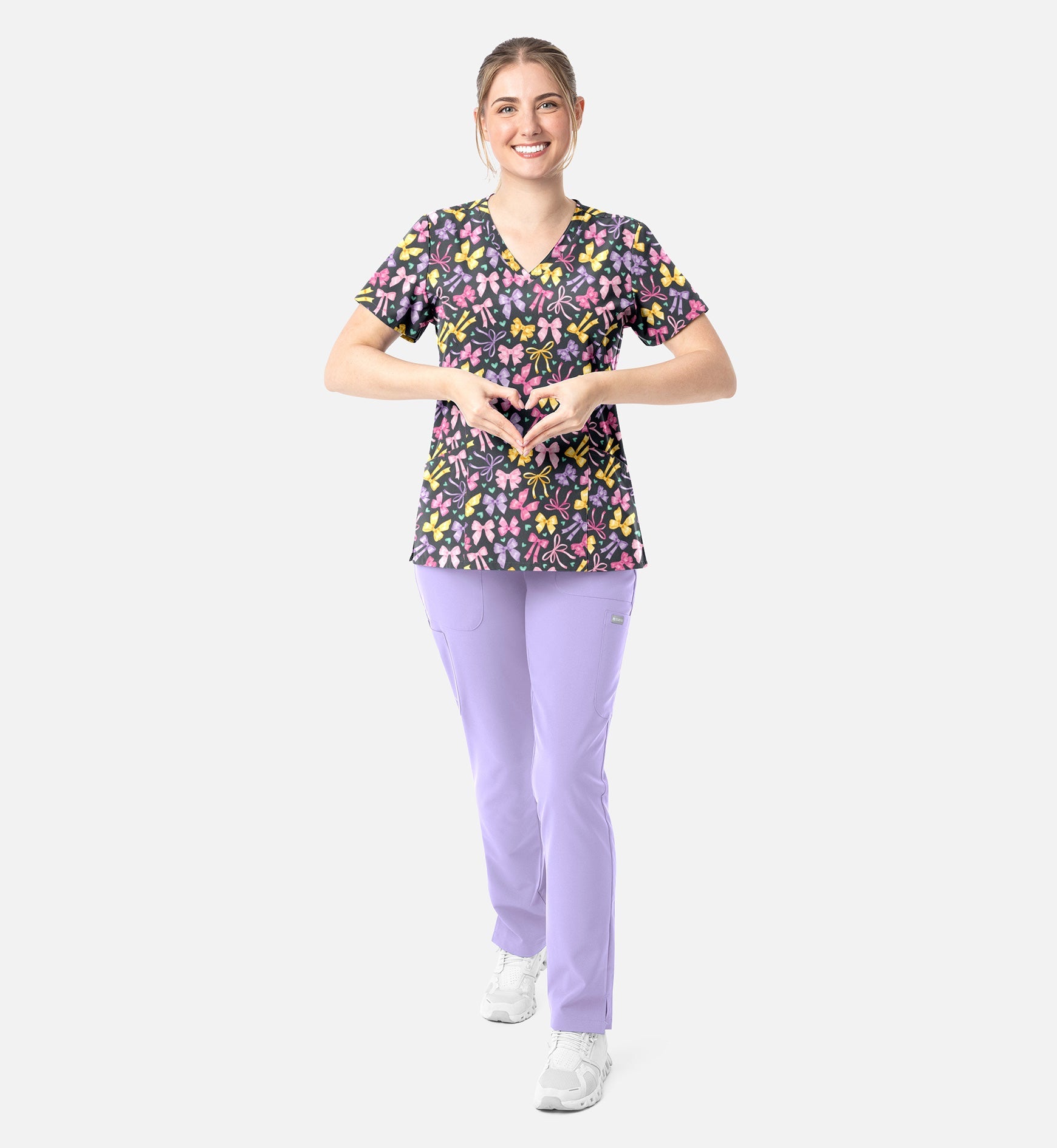 Maevn 1797 Women’s Curved V-Neck Print Top Ribbons of hope (PEW)