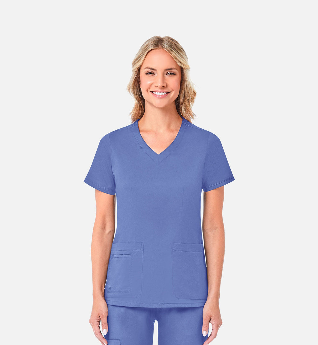 Blossom 1802 Curved V-Neck Top Ceil Blue