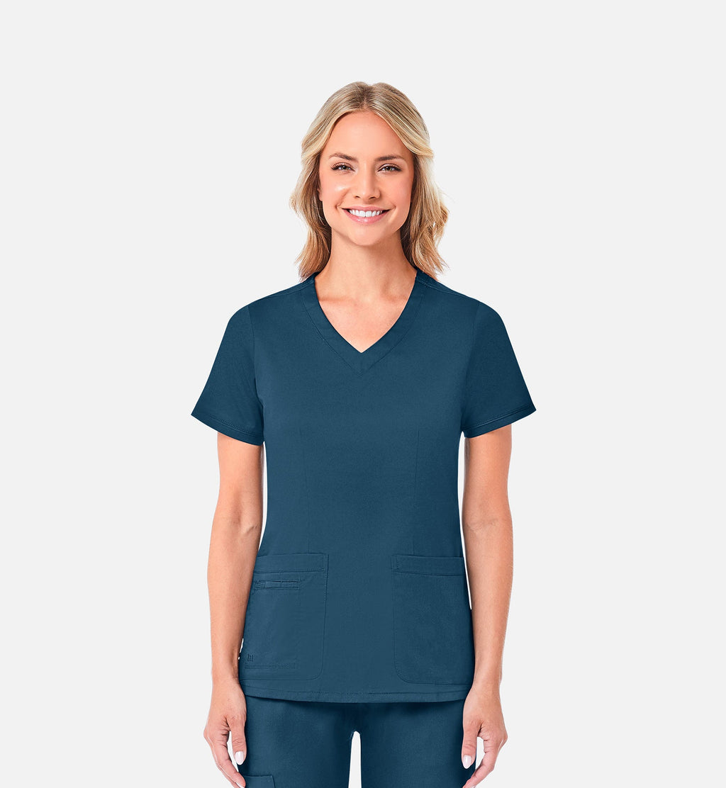 Blossom 1802 Curved V-Neck Top Caribbean Blue