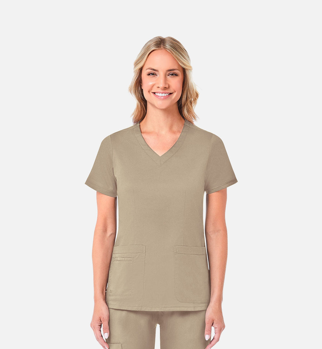 Blossom 1802 Curved V-Neck Top Khaki