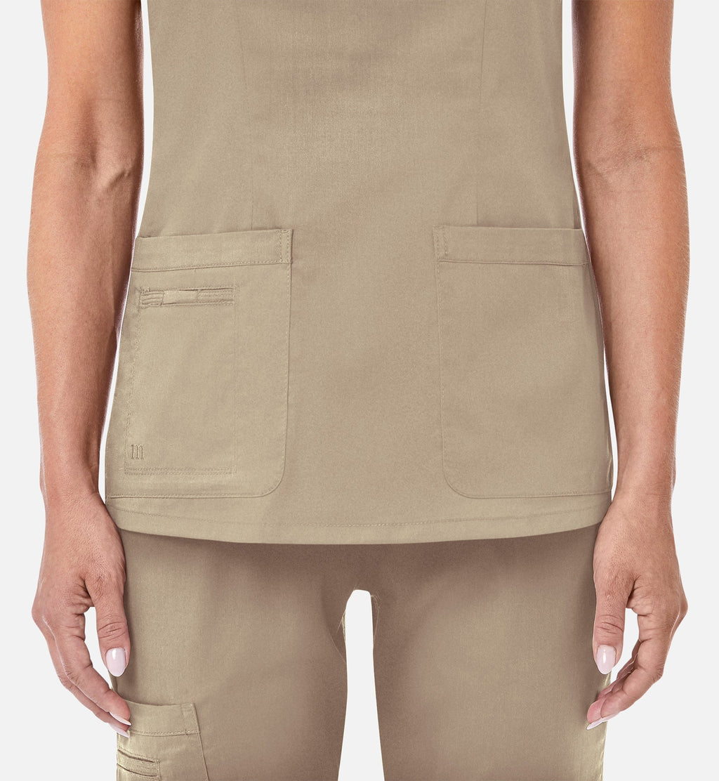 Blossom 1802 Curved V-Neck Top Khaki