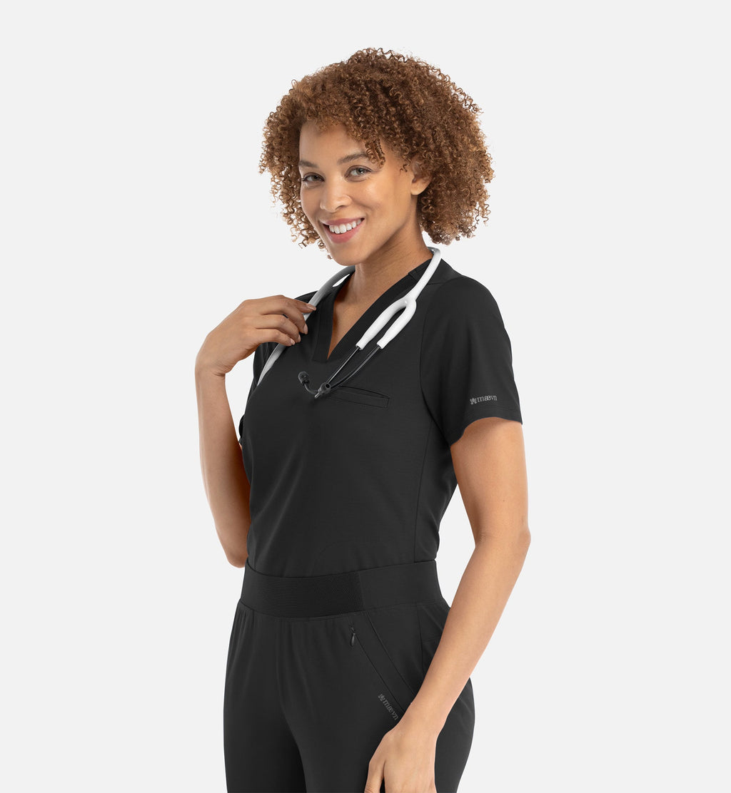 Focus 20301 Women's Banded V-Neck Top Black