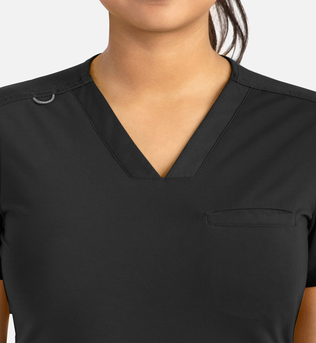 Focus 20301 Women's Banded V-Neck Top Black