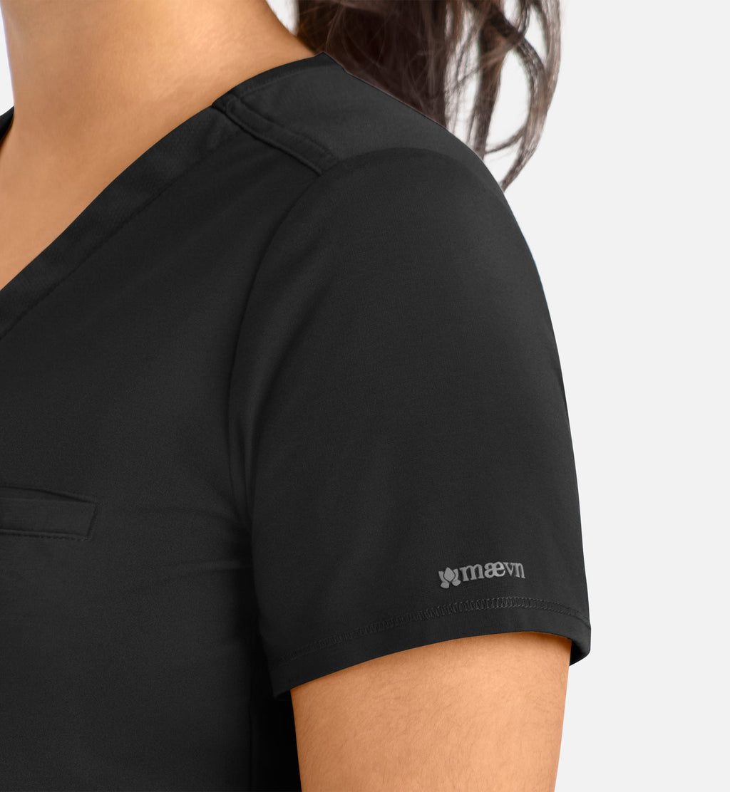 Focus 20301 Women's Banded V-Neck Top Black