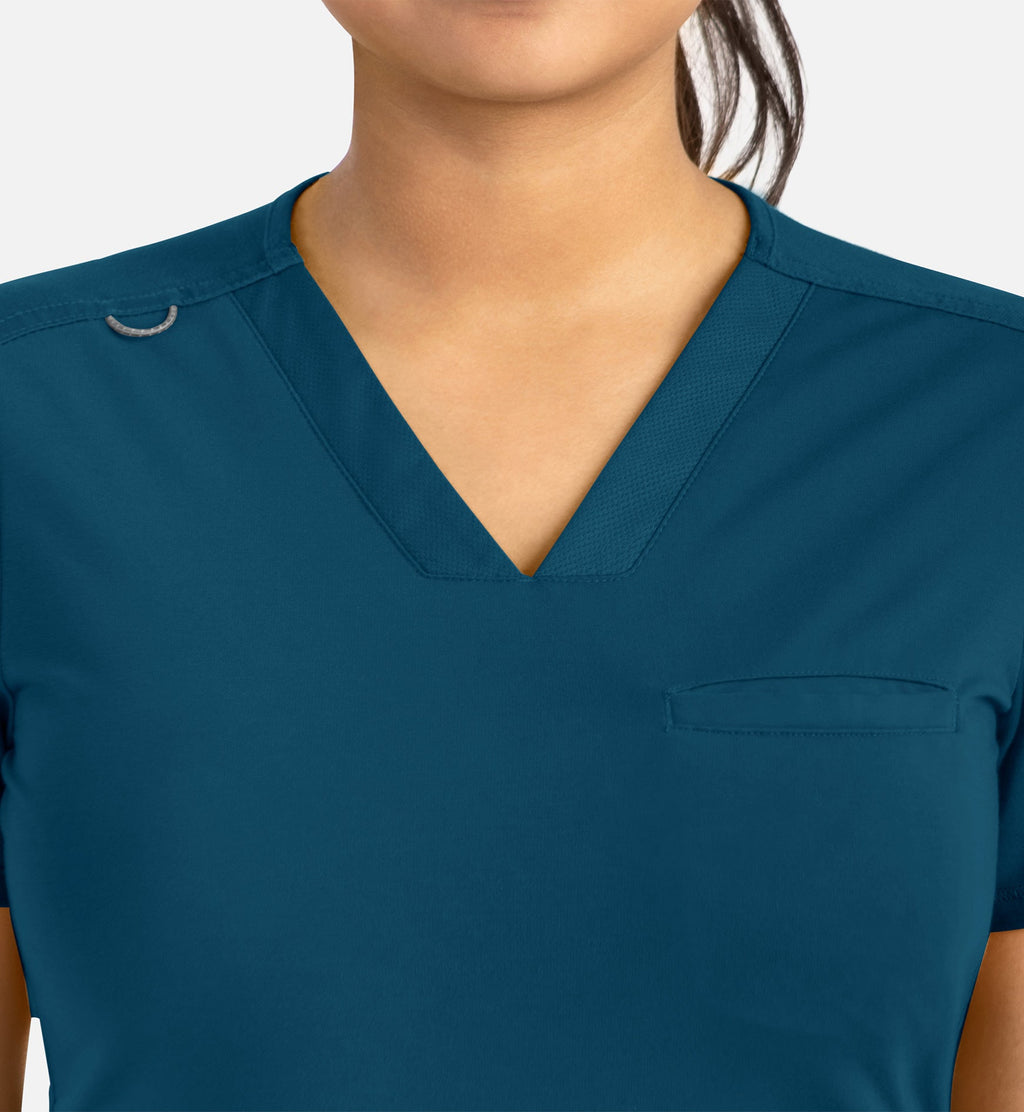 Focus 20301 Women's Banded V-Neck Top Caribbean Blue