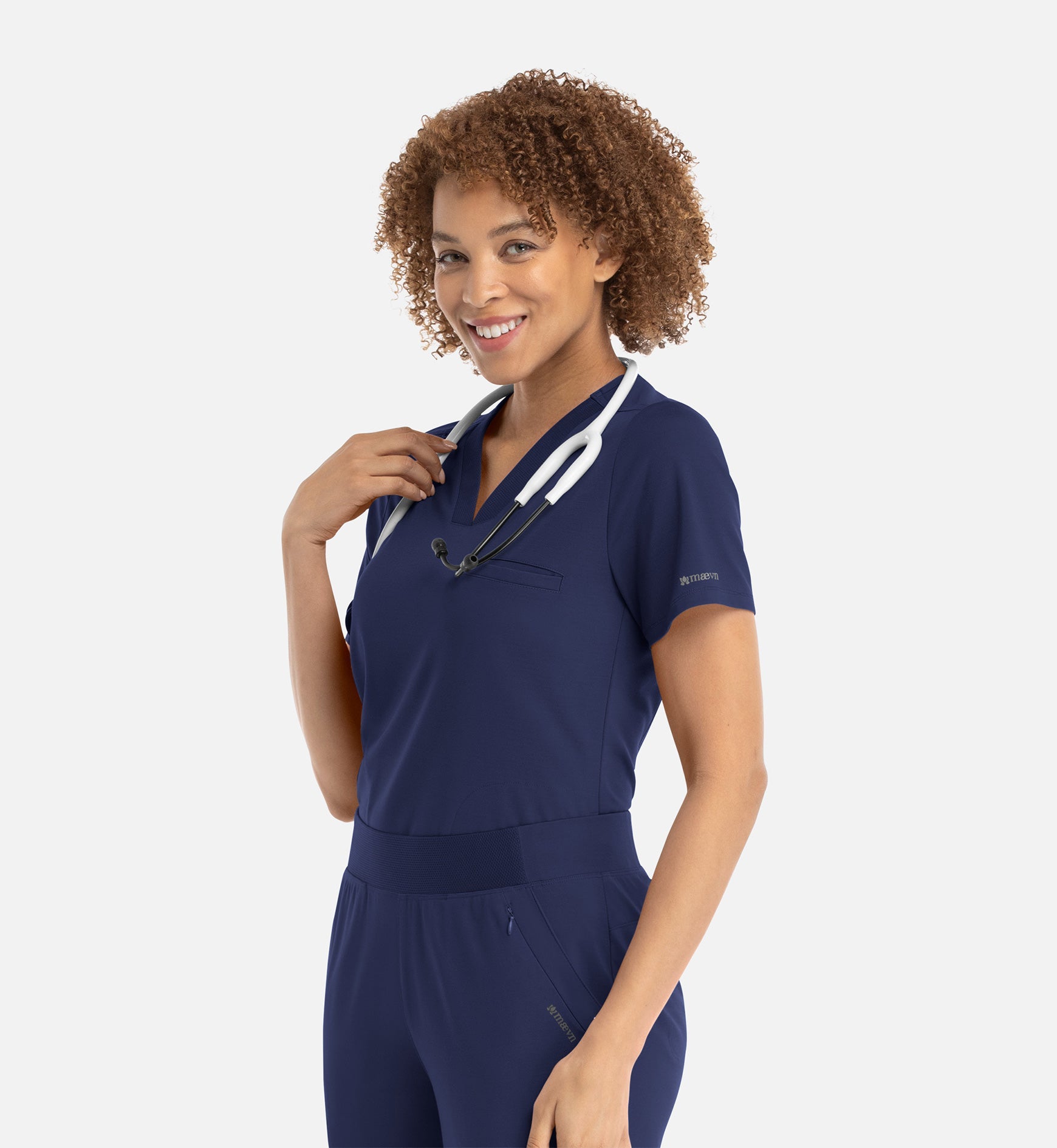 Focus 20301 Women's Banded V-Neck Top Navy
