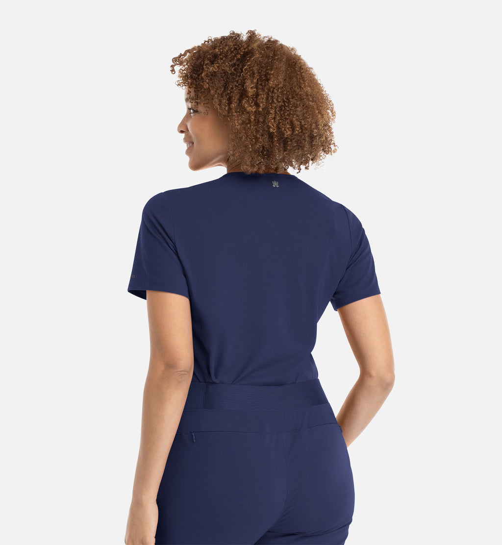 Focus 20301 Women's Banded V-Neck Top Navy