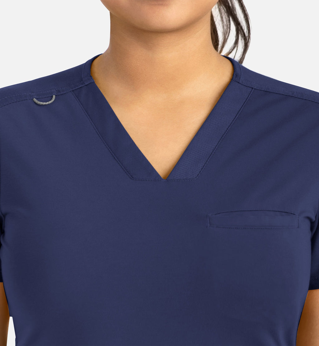 Focus 20301 Women's Banded V-Neck Top Navy