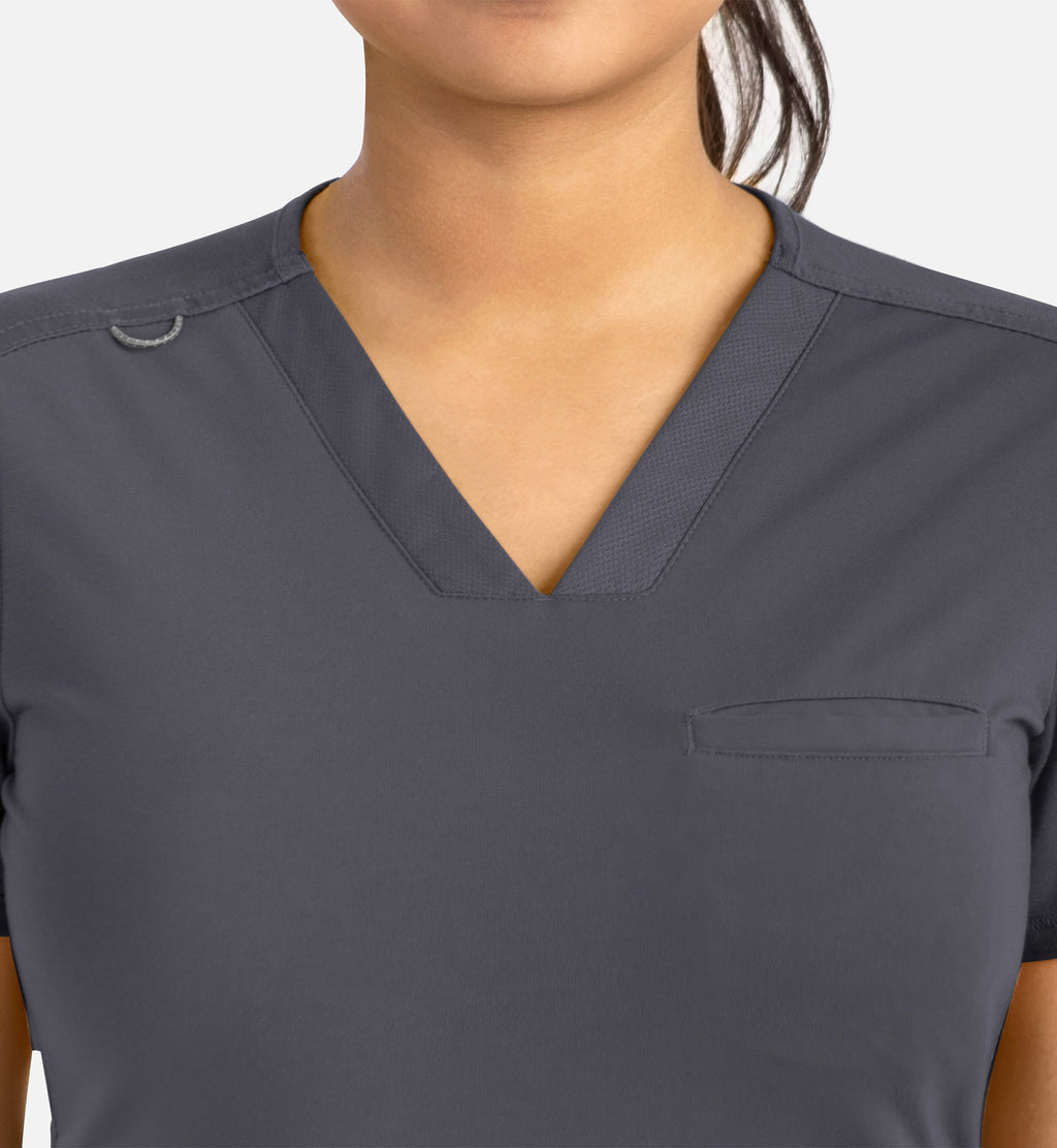 Focus 20301 Women's Banded V-Neck Top Pewter