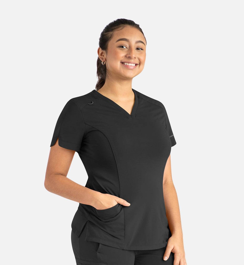 Focus 20302 Women's Curved V-Neck Top Black