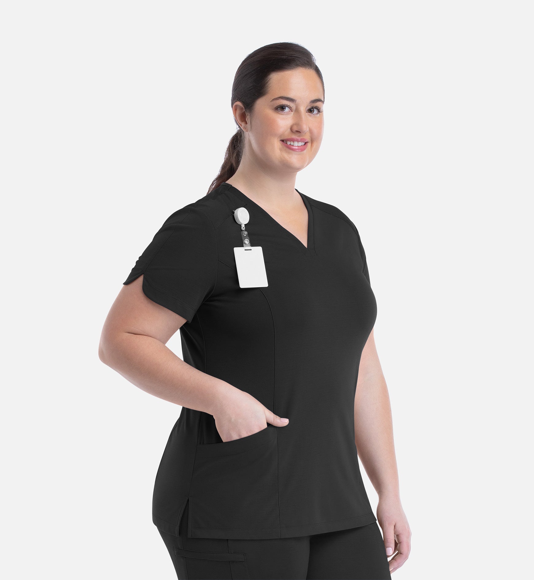 Focus 20302 Women's Curved V-Neck Top Black