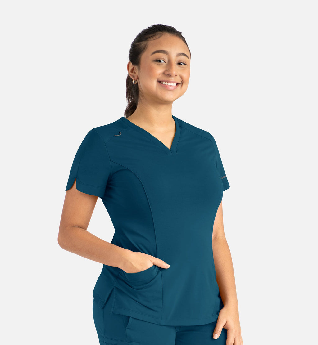 Focus 20302 Women's Curved V-Neck Top Caribbean Blue