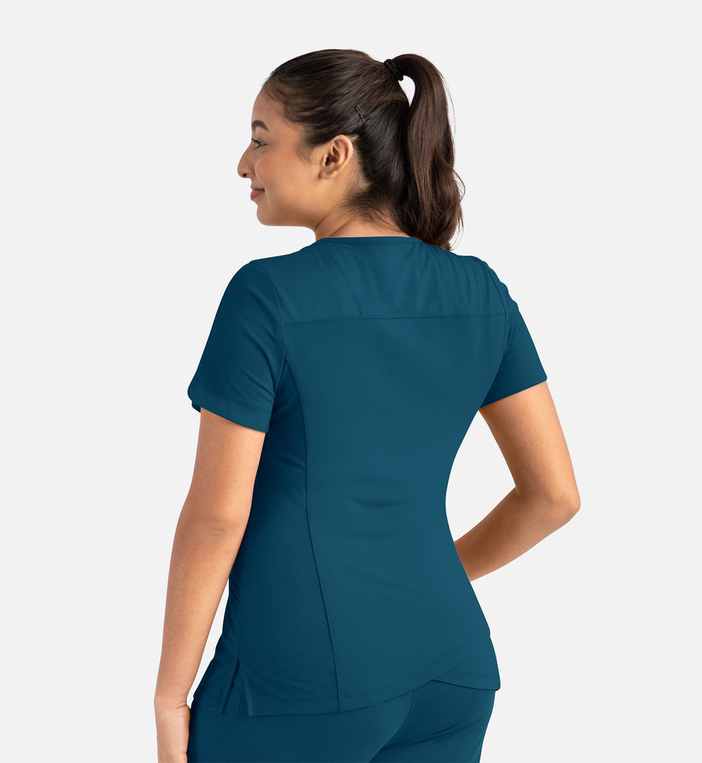 Focus 20302 Women's Curved V-Neck Top Caribbean Blue
