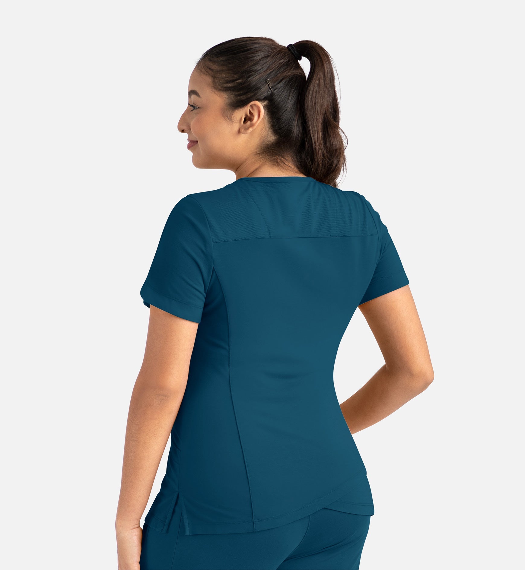 Focus 20302 Women's Curved V-Neck Top Caribbean Blue
