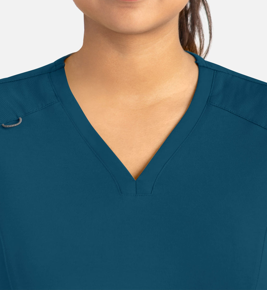 Focus 20302 Women's Curved V-Neck Top Caribbean Blue