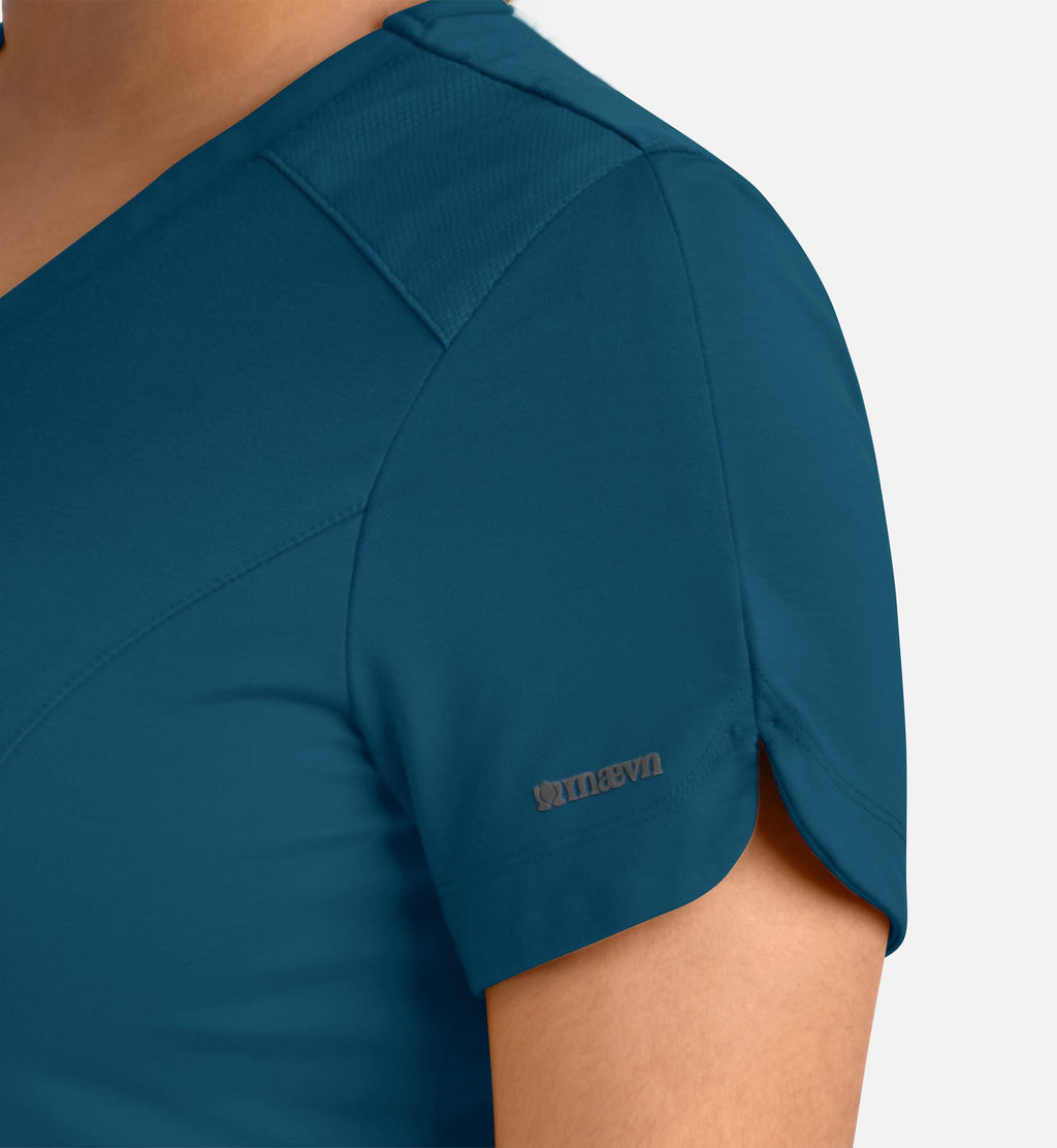 Focus 20302 Women's Curved V-Neck Top Caribbean Blue