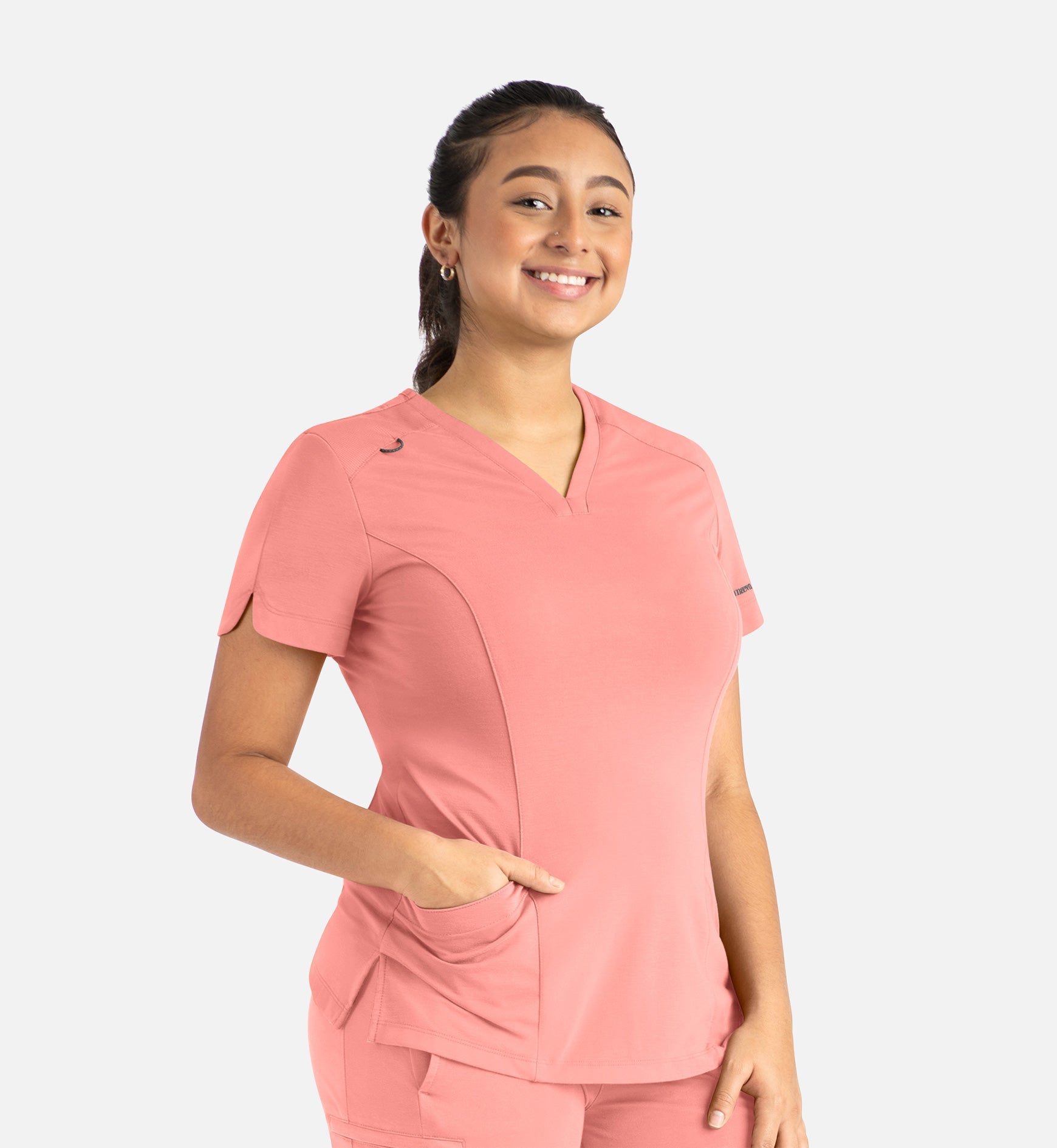 Focus 20302 Women's Curved V-Neck Top Desert Coral