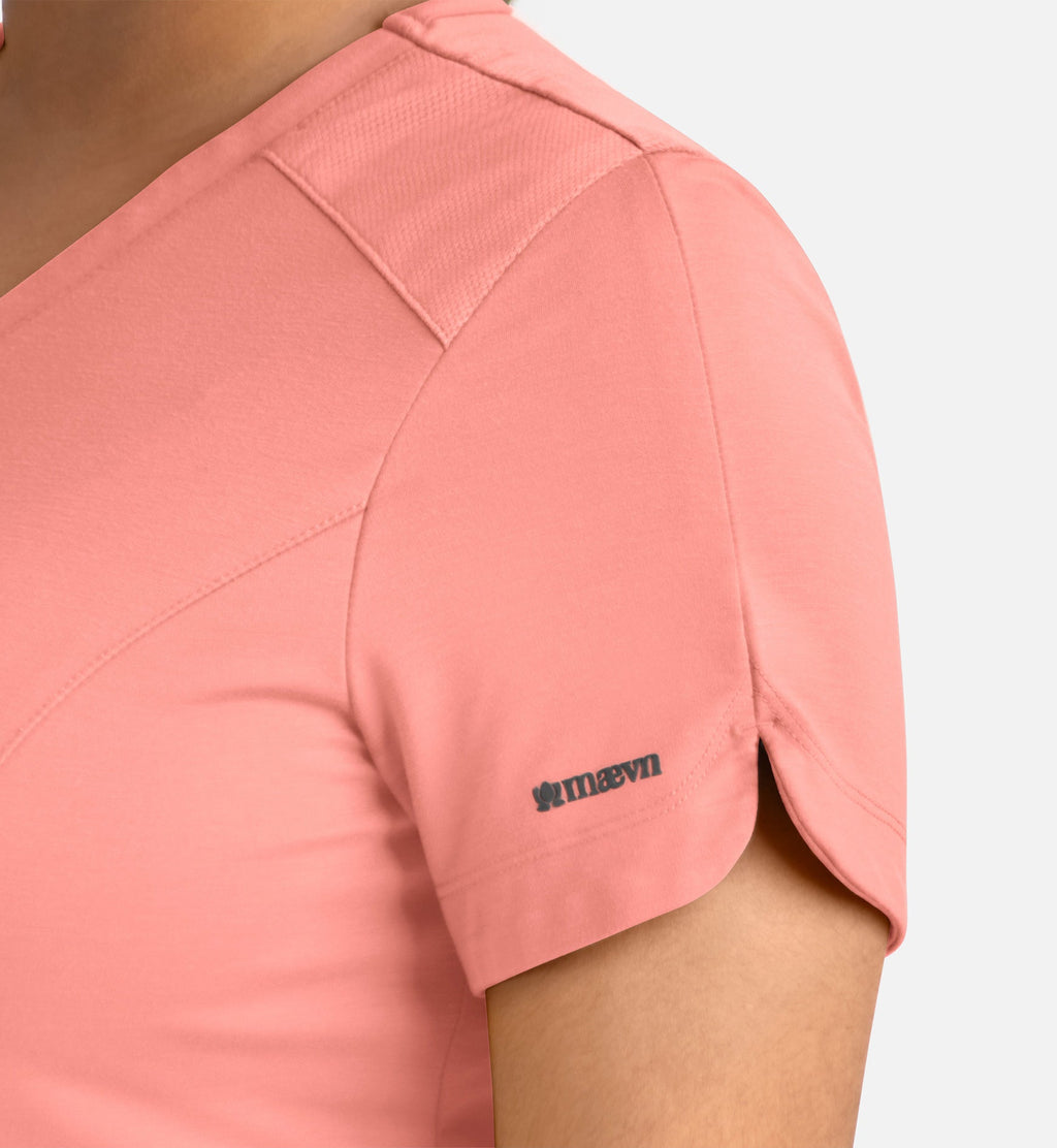 Focus 20302 Women's Curved V-Neck Top Desert Coral