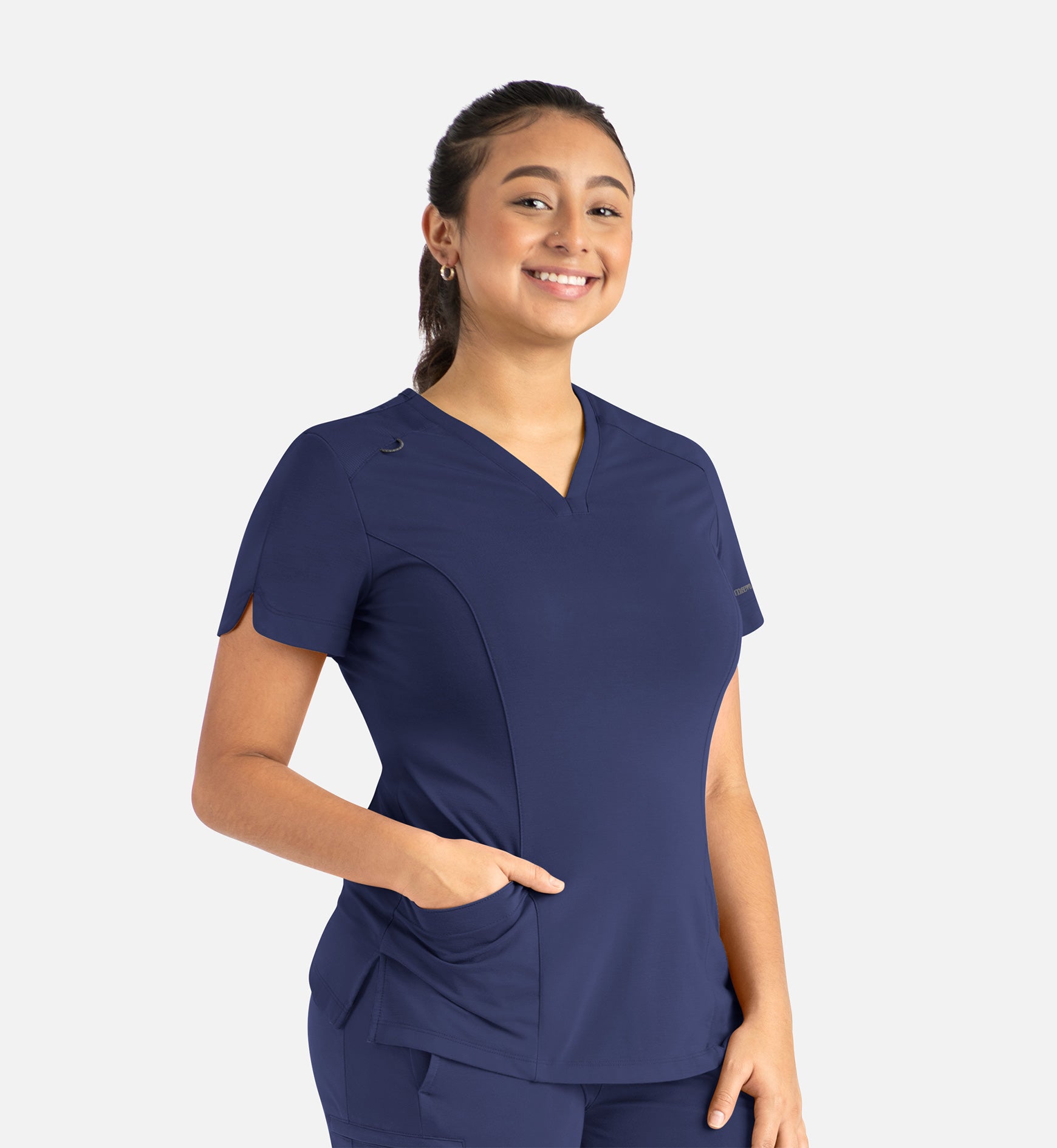 Focus 20302 Women's Curved V-Neck Top Navy