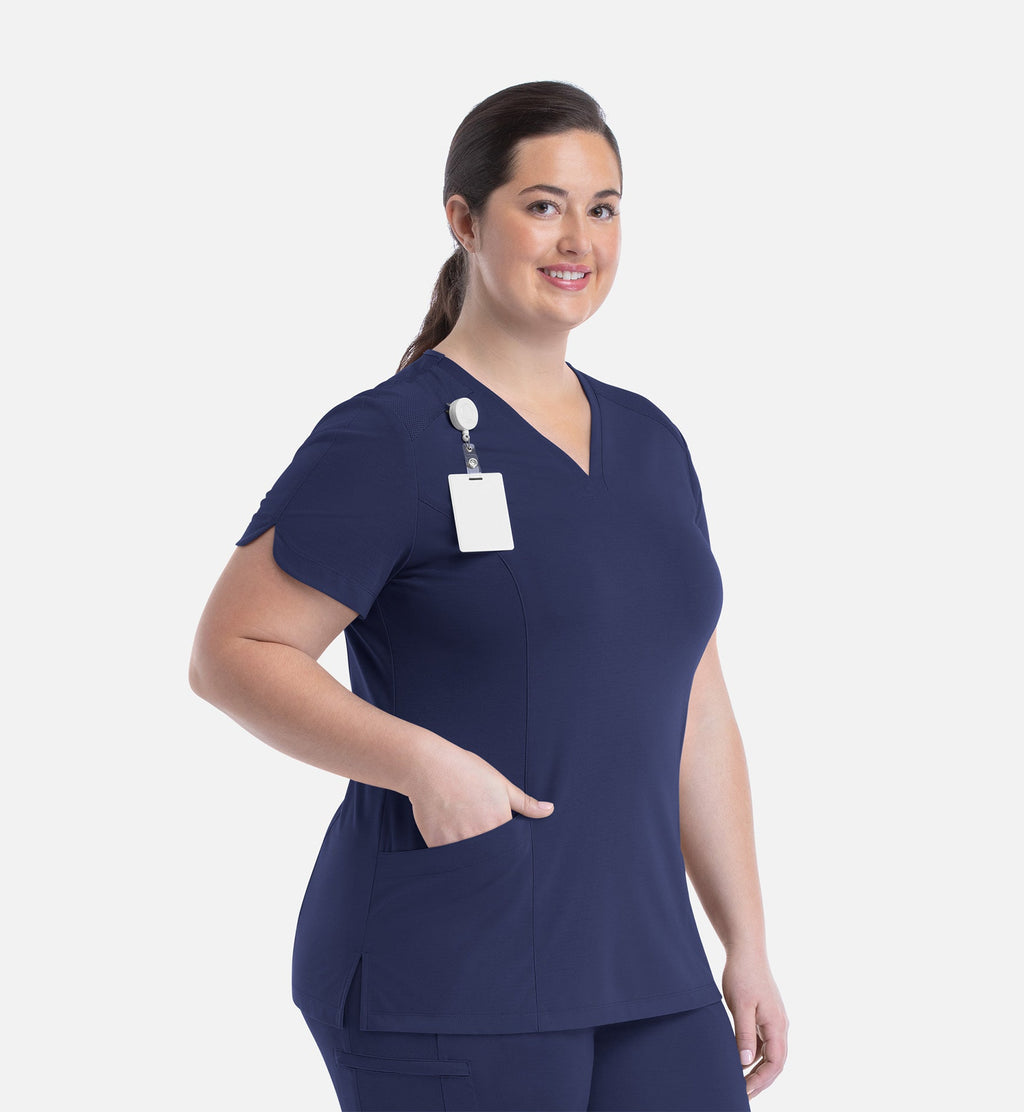 Focus 20302 Women's Curved V-Neck Top Navy