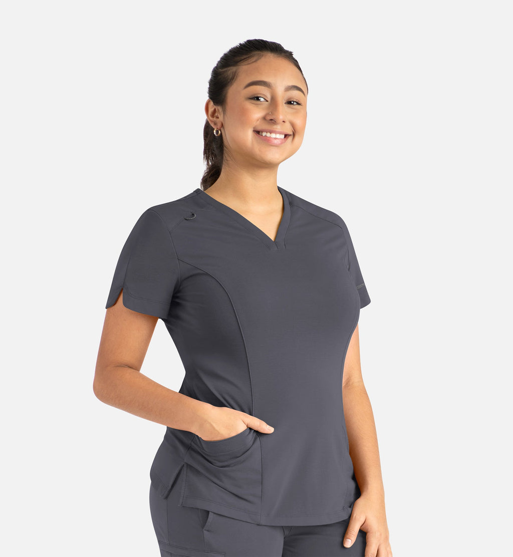 Focus 20302 Women's Curved V-Neck Top Pewter