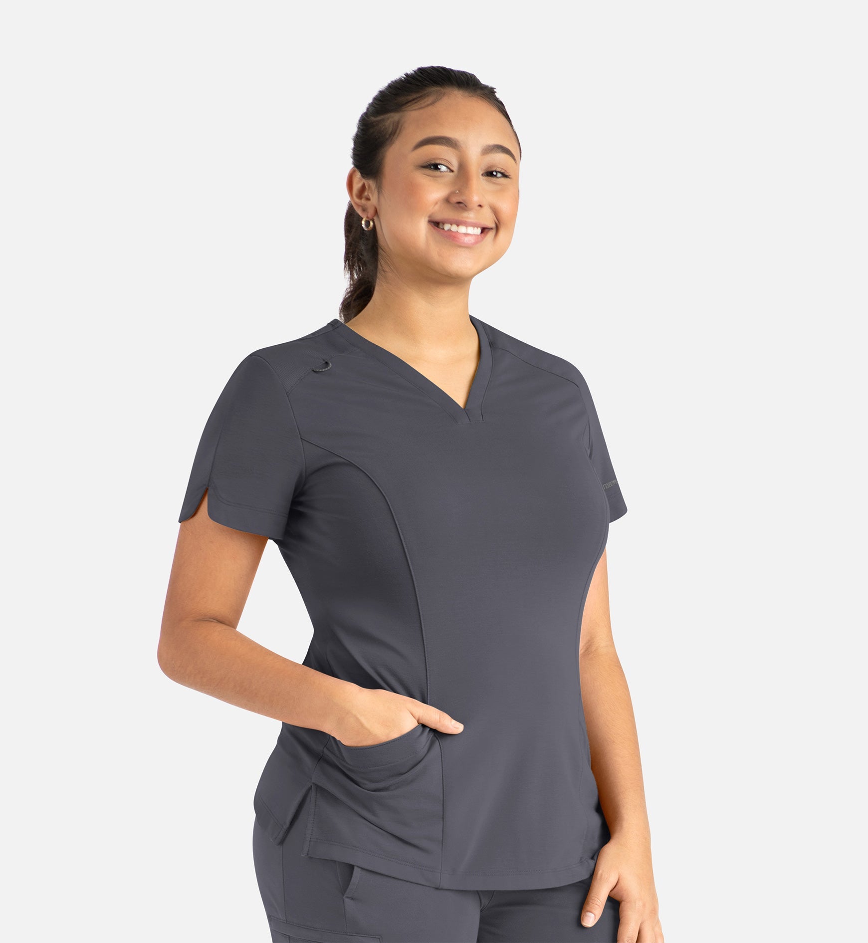 Focus 20302 Women's Curved V-Neck Top Pewter